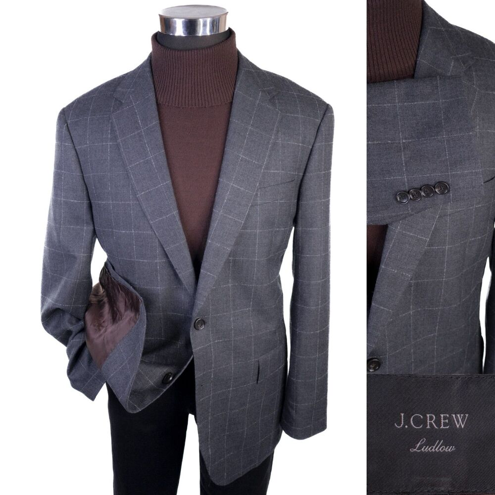 J.Crew Ludlow Slim Fit Blazer 44R Sport Coat Gray Check Wool Two Button Jacket